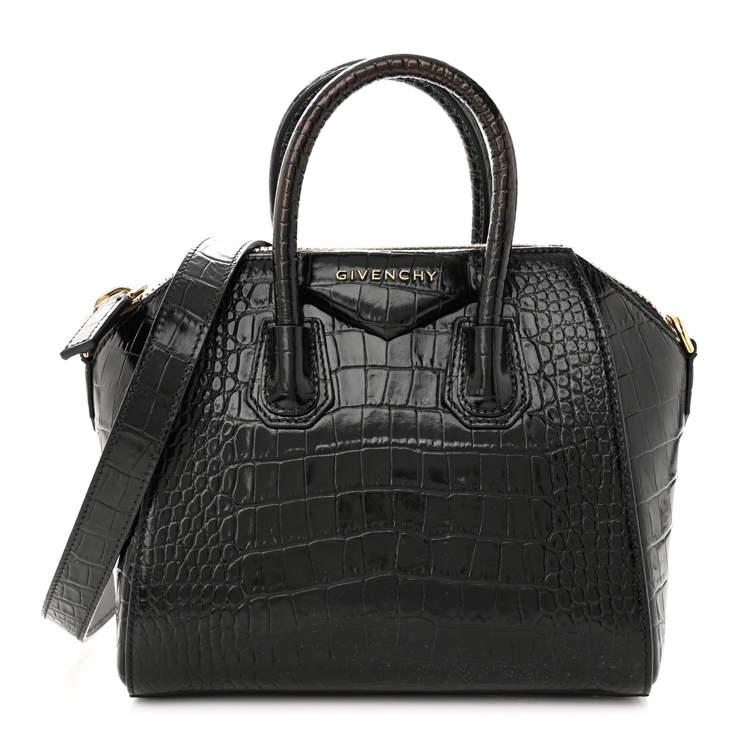 Calfskin Crocodile Embossed Mini Antigona Black