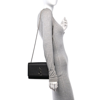 Saint Laurent Grain De Poudre Medium Classic Monogram Kate Satchel Black 2 of 12