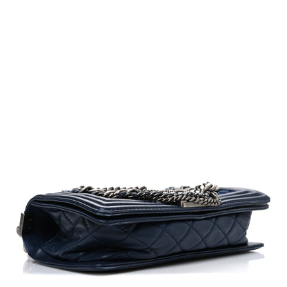 Chanel Lambskin Denim Tweed Medium Enchained Boy Flap Navy Blue 4 of 11