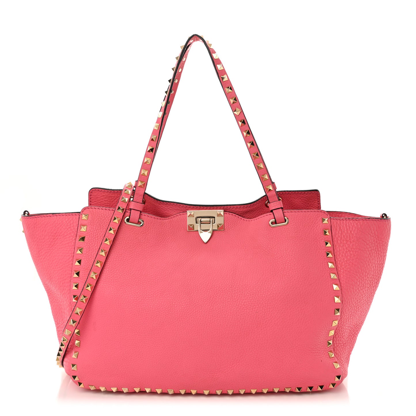 Pebbled Calfskin Medium Rockstud Tote Fuxia Fluo