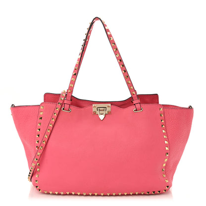 Valentino Garavani Pebbled Calfskin Medium Rockstud Tote Fuxia Fluo 1 of 12