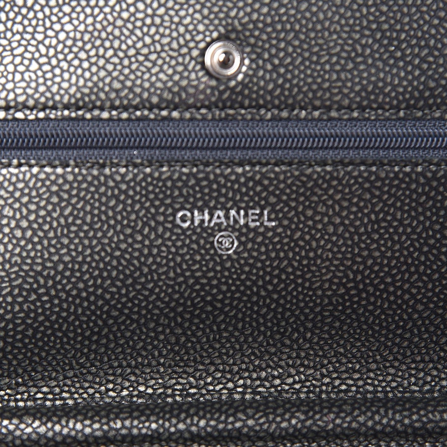 Metallic Caviar Timeless CC Wallet On Chain WOC Grey