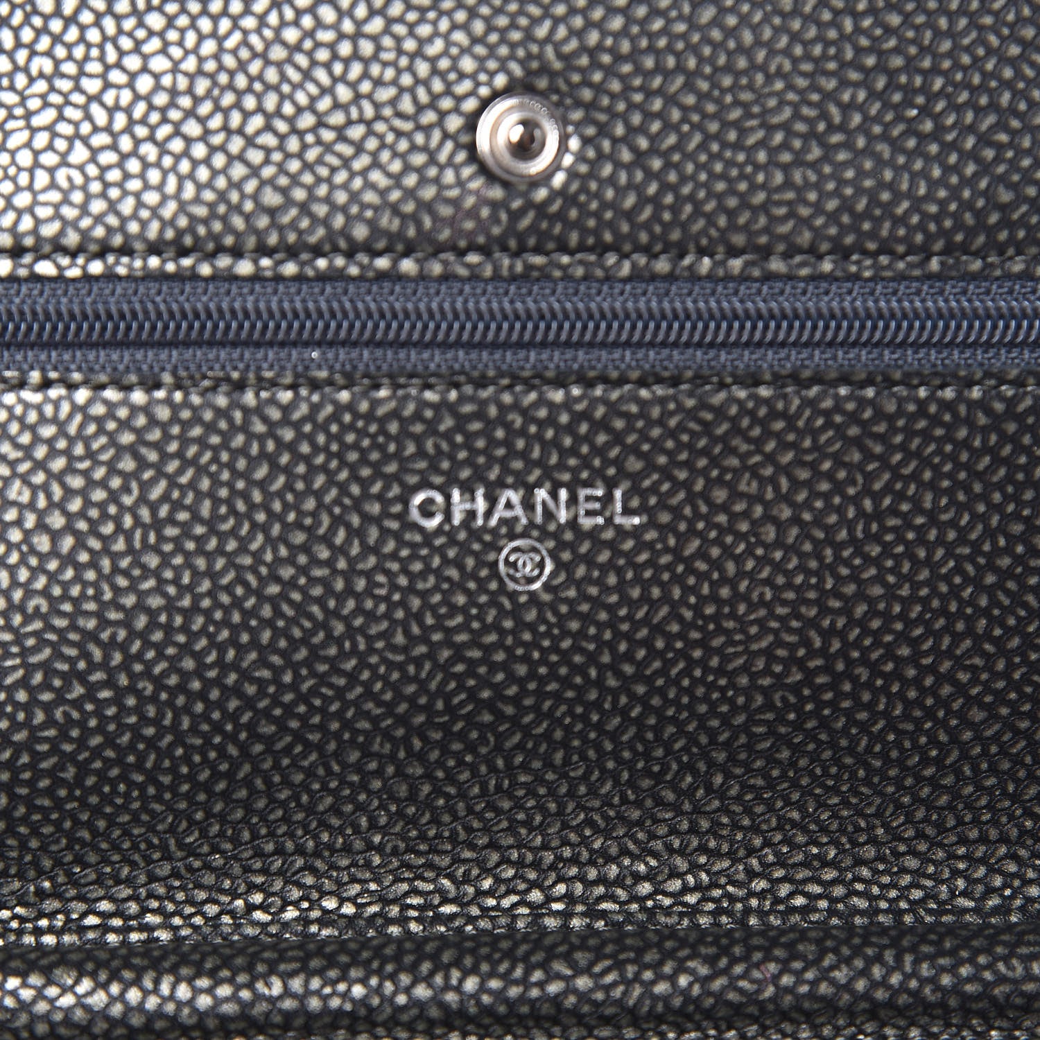 Chanel Metallic Caviar Timeless CC Wallet On Chain WOC Grey 8 of 12