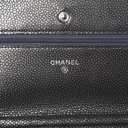Chanel Metallic Caviar Timeless CC Wallet On Chain WOC Grey 8 of 12