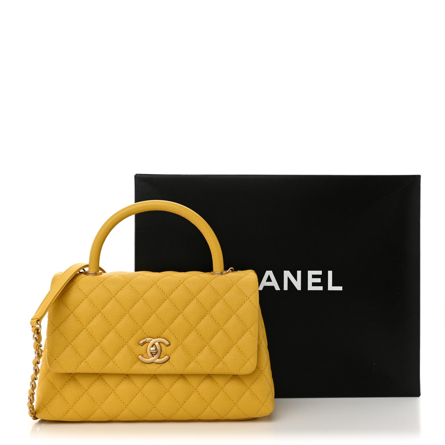 Chanel Caviar Quilted Small Coco Handle Flap Yellow 13 of 13