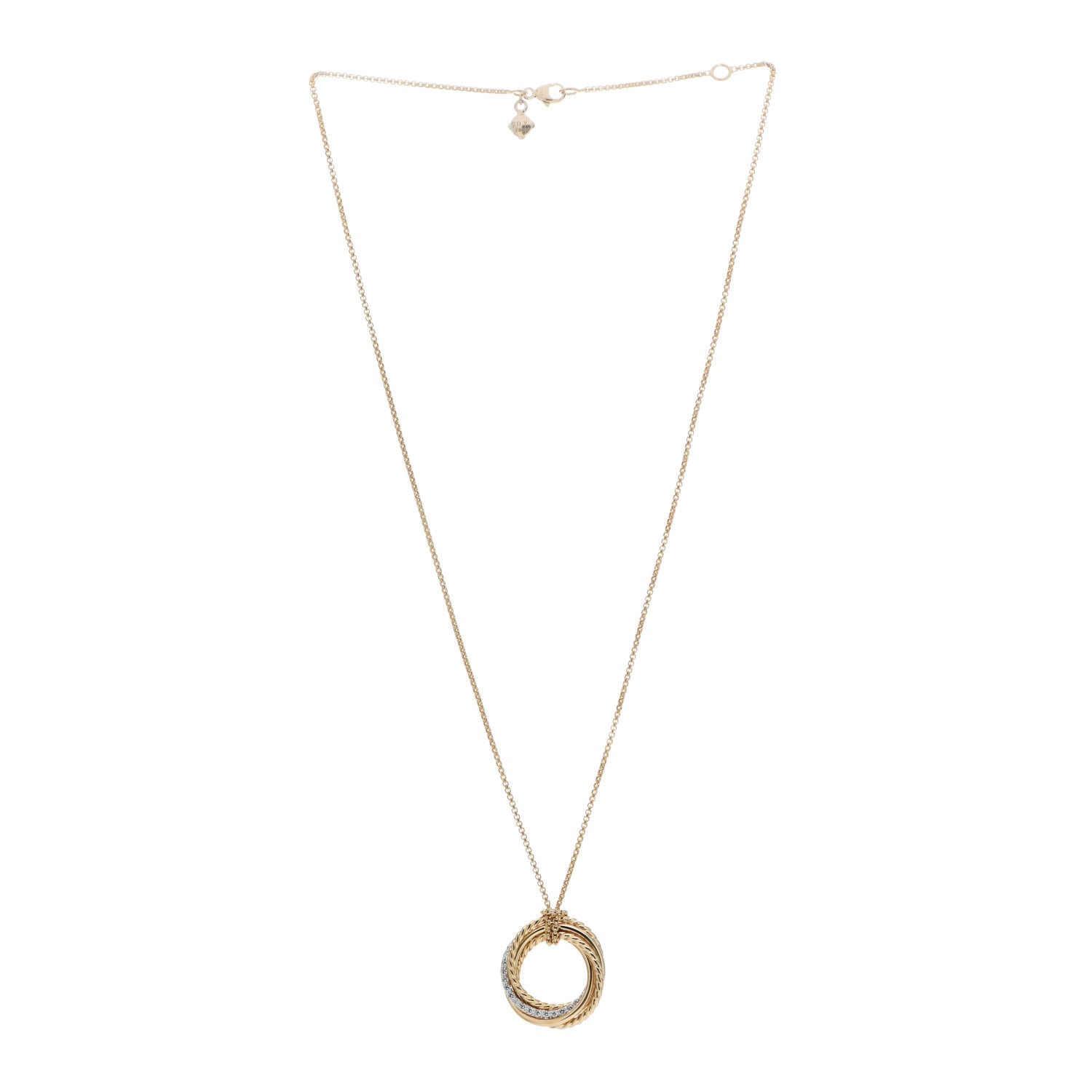 David Yurman 18K Yellow Gold Diamond 21mm Crossover Pendant Necklace 3 of 4