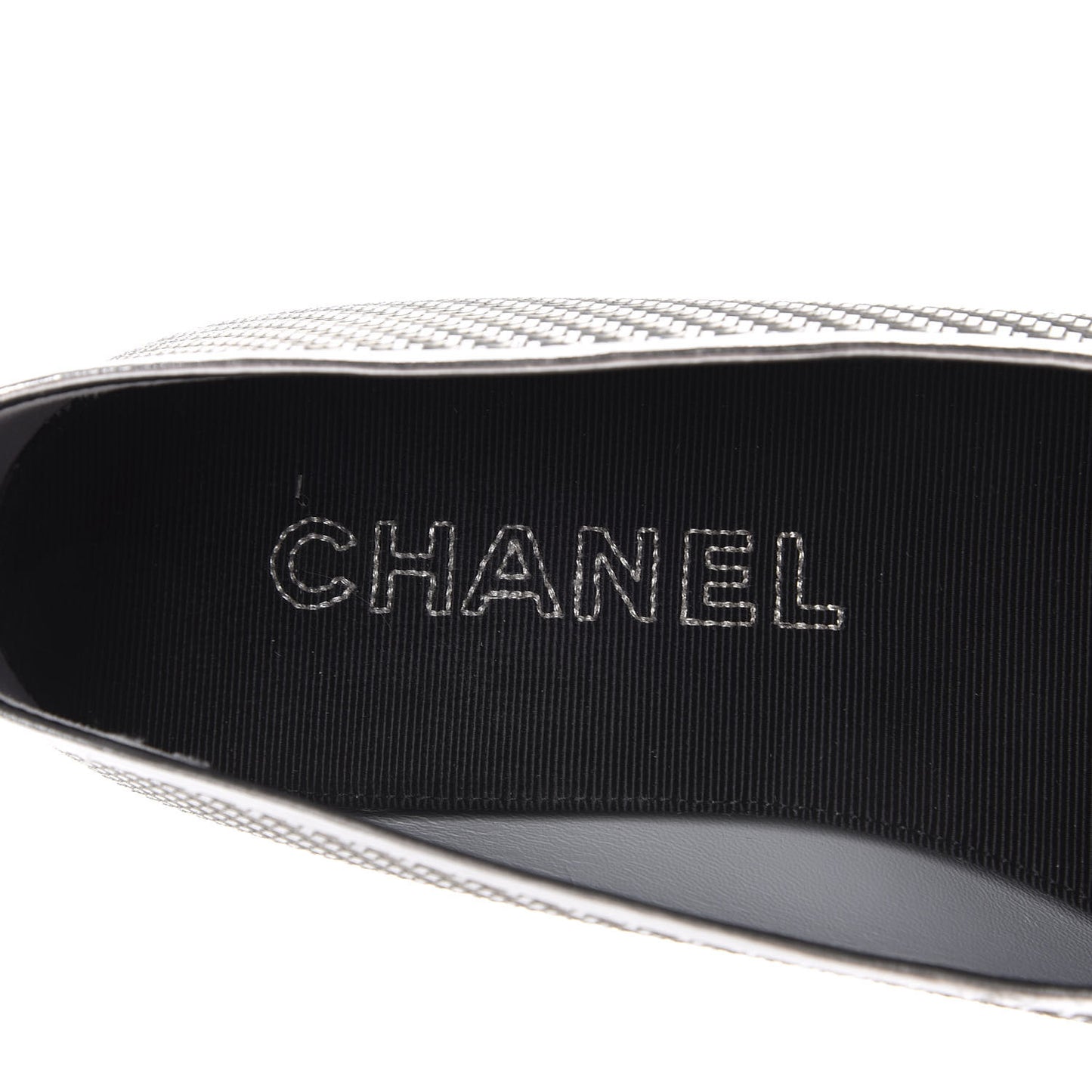 Metallic PVC Grosgrain Cap Toe Ballerina Flats 37.5 Silver Black