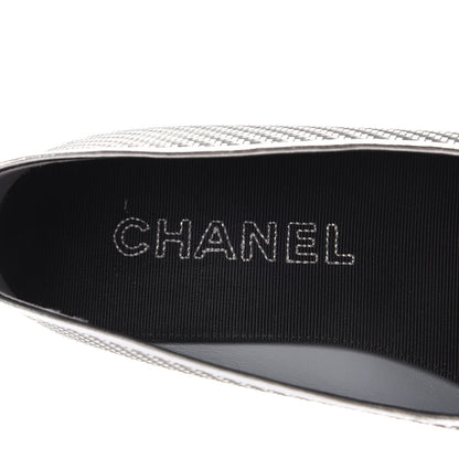 Chanel Metallic PVC Grosgrain Cap Toe Ballerina Flats 37.5 Silver Black 6 of 12