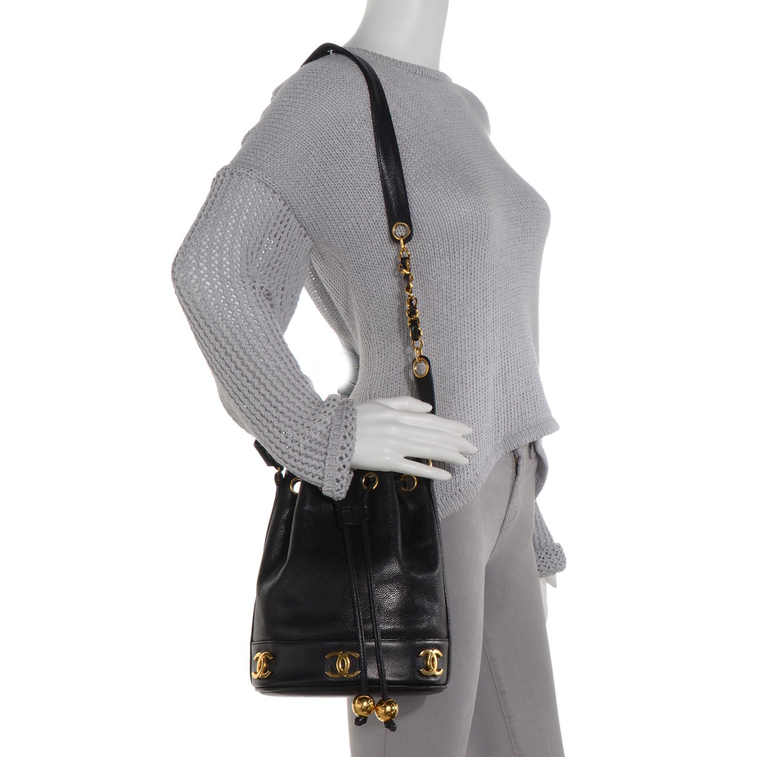 Chanel Caviar CC Drawstring Shoulder Bag Black 2 of 8