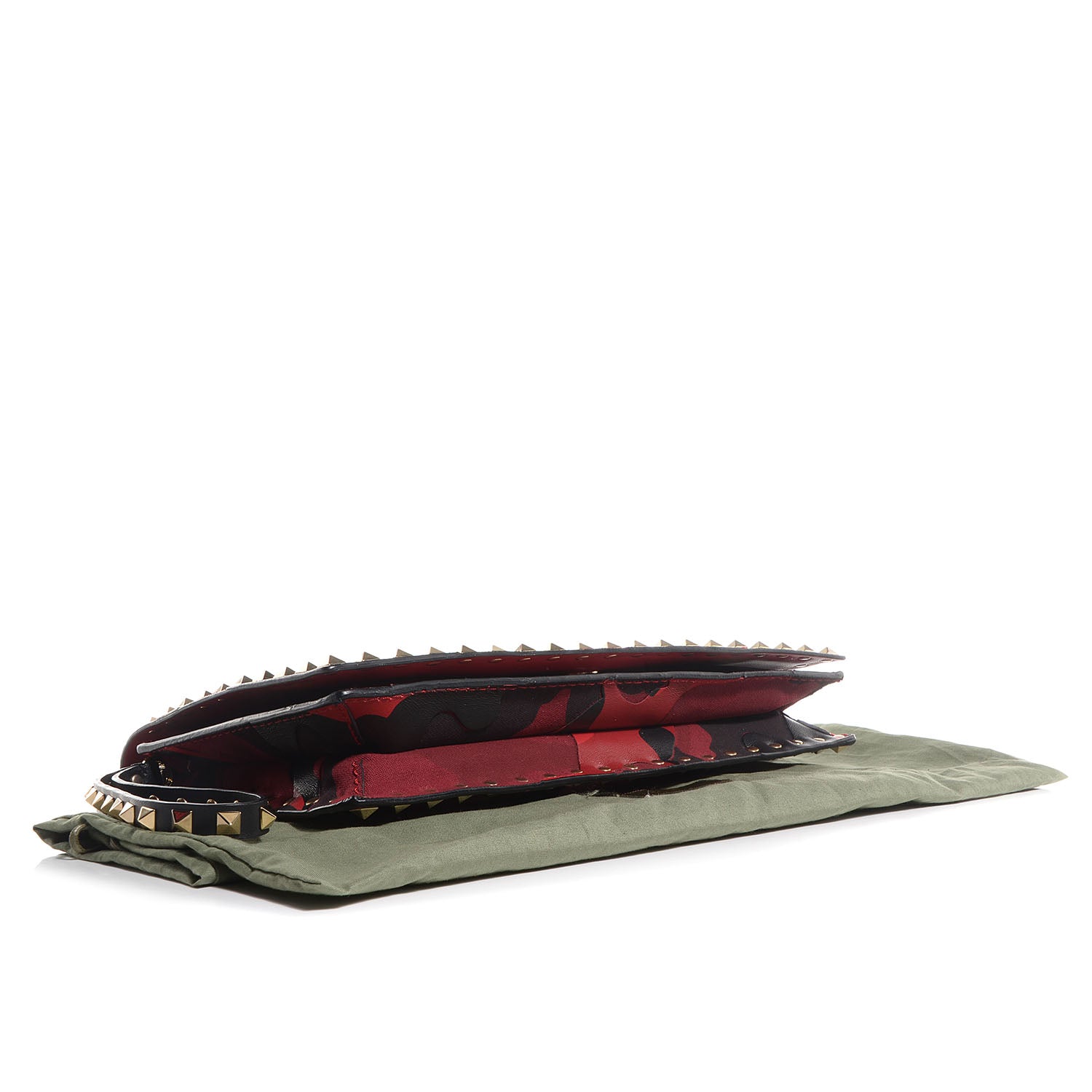 Valentino Garavani Nappa Canvas Camouflage Rockstud Wristlet Clutch Red Black 4 of 8
