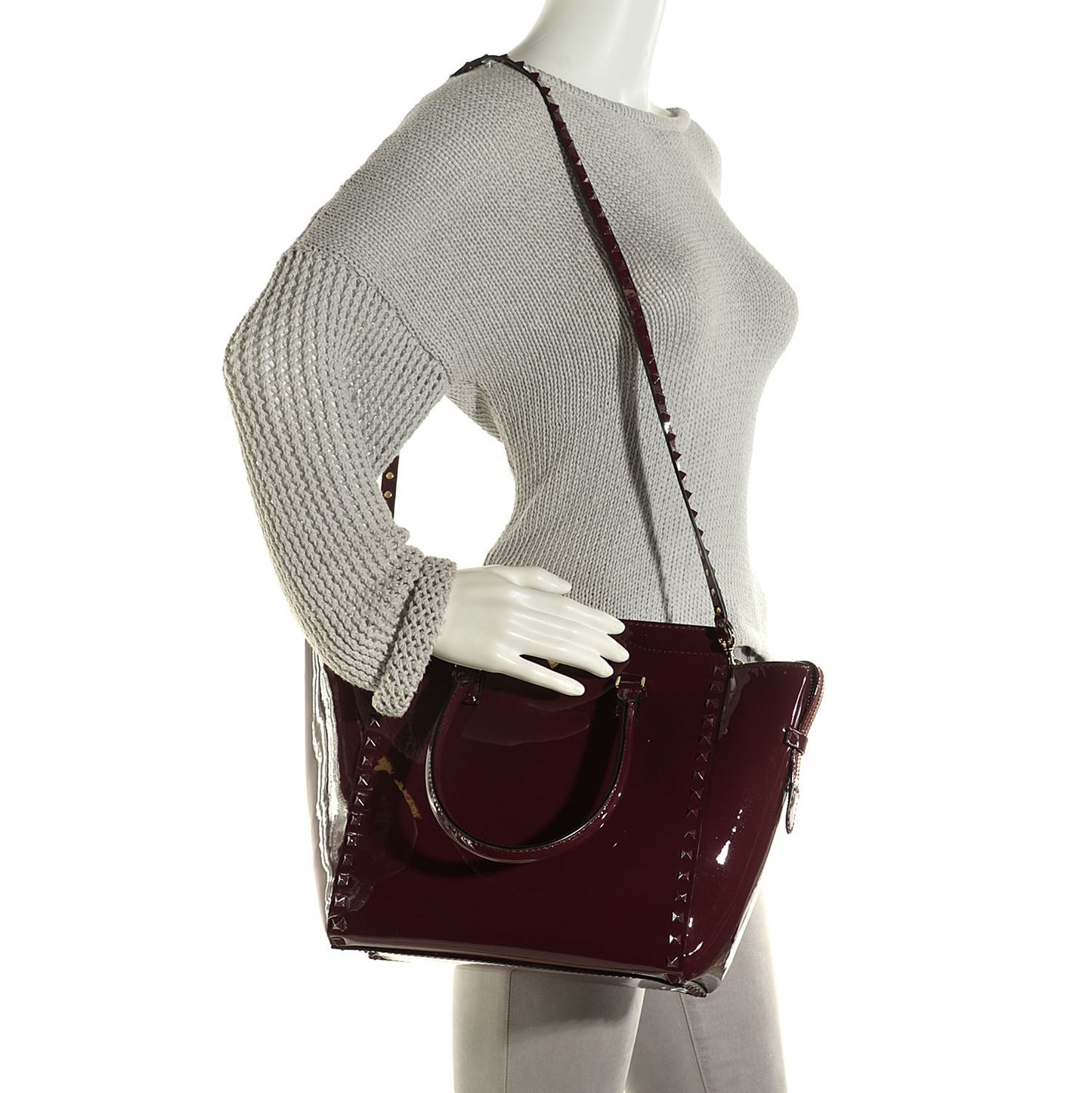 Patent Rockstud Double Handle Tote Rubin