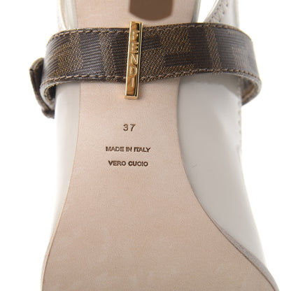 Fendi Glossy Neoprene Glazed Fabric FF FFrame Court Mary Jane Slingback Pumps 37 Pietra Tobacco Moro 8 of 9