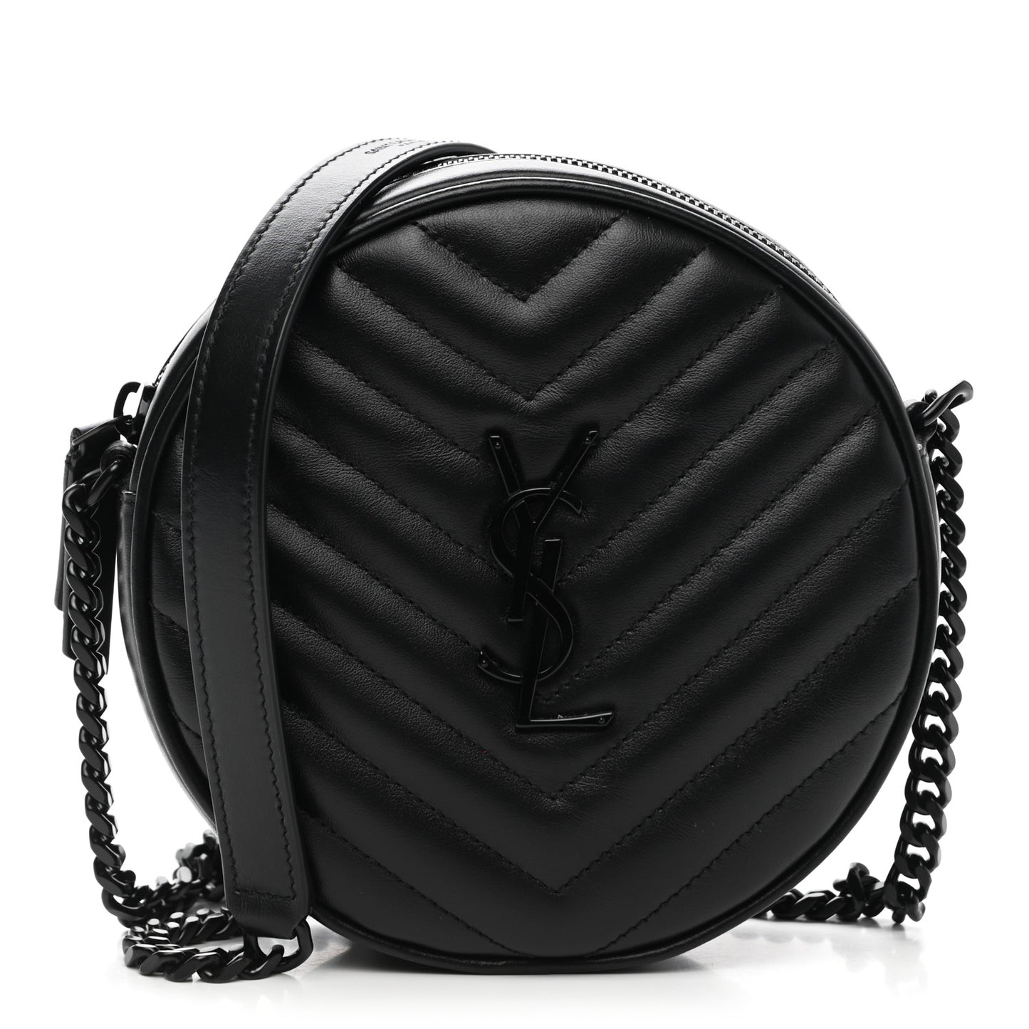 Calfskin Matelasse Chevron Round Vinyle Camera Bag Black