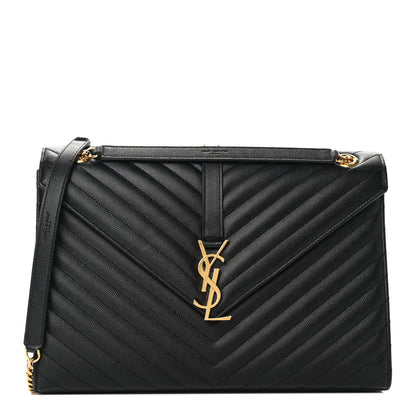Saint Laurent Grain De Poudre Matelasse Chevron Large Monogram Satchel Black 1 of 8