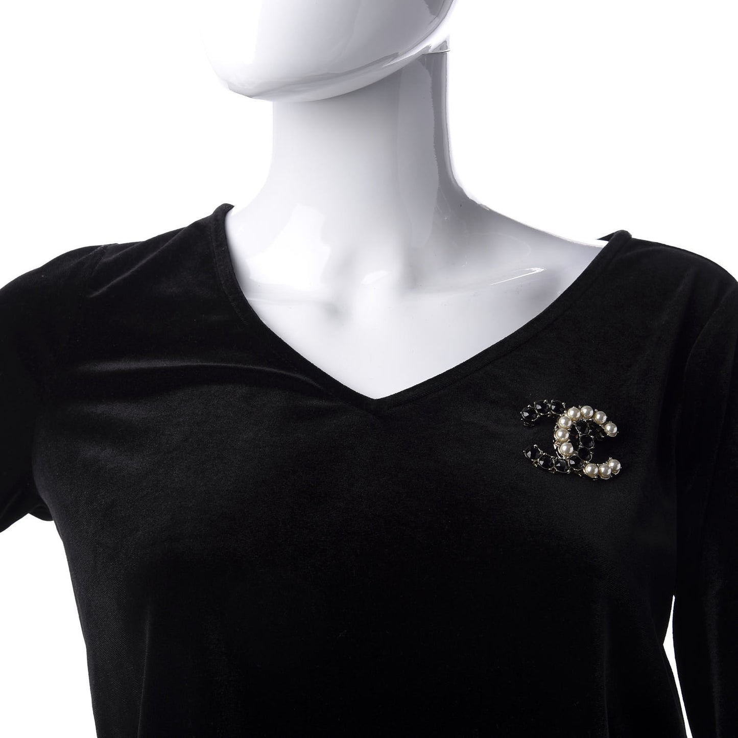 Crystal Pearl CC Dazzling Domino Brooch Gold Black