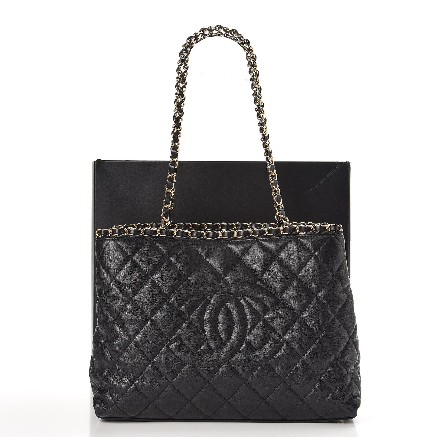 Calfskin Quilted Small Chain Me Tote Black