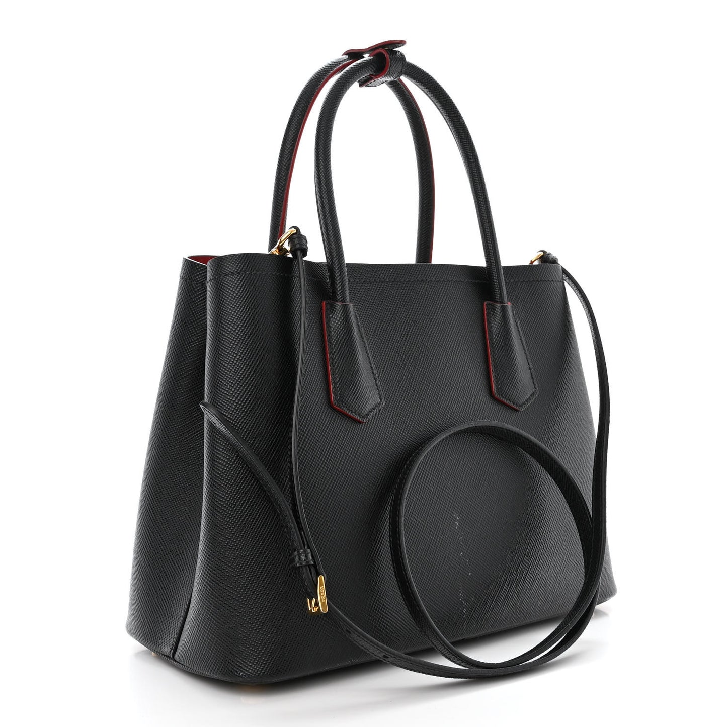 Saffiano Cuir Small Double Bag Black Fuoco