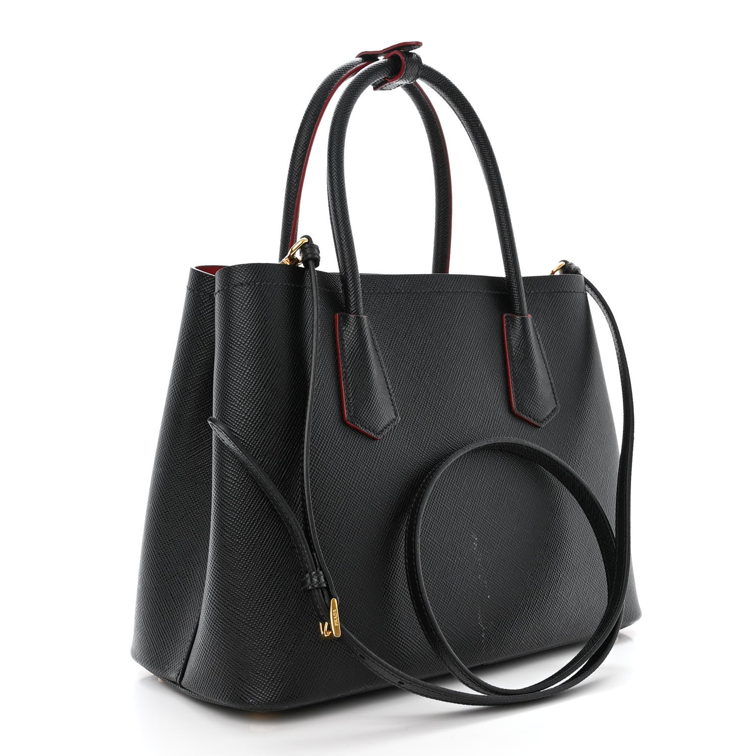 Prada Saffiano Cuir Small Double Bag Black Fuoco 3 of 14