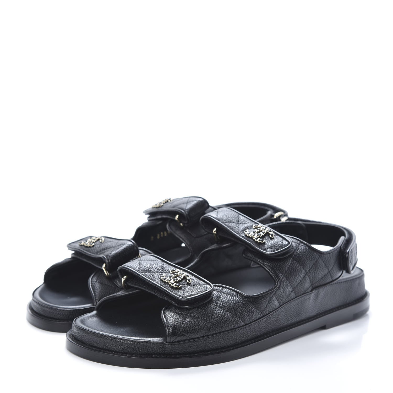 Chanel Grained Calfskin Velcro Dad Sandals 40.5 Black 3 of 9