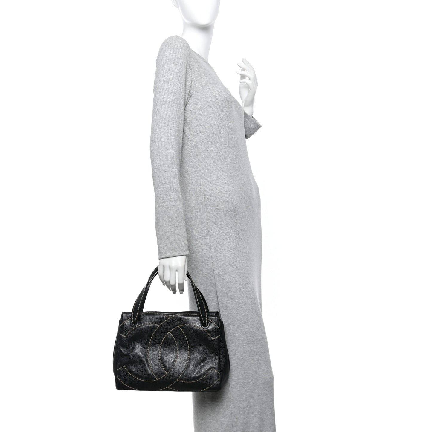 Caviar CC Stitched Small Tote Black