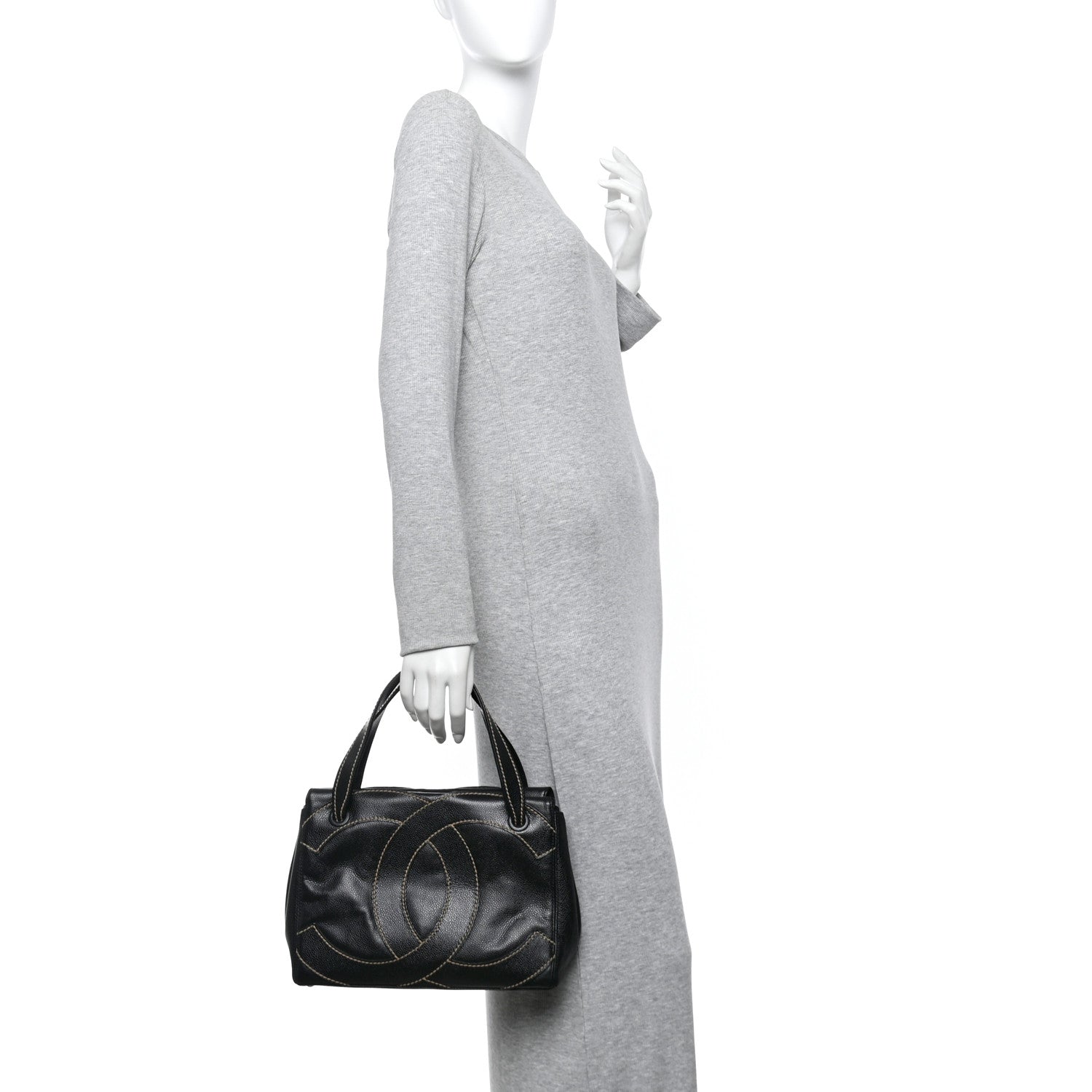 Chanel Caviar CC Stitched Small Tote Black 2 of 10