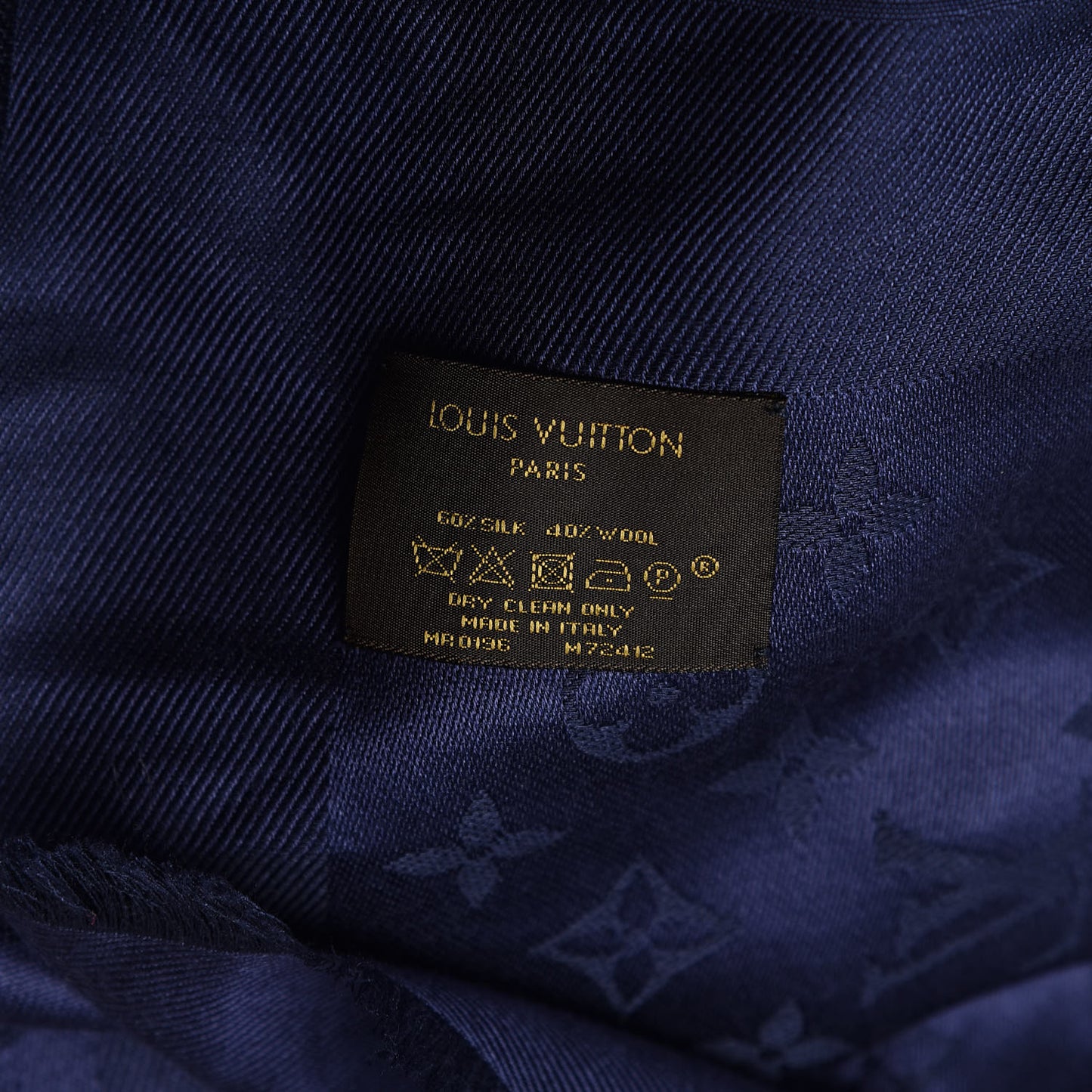 Silk Wool Monogram Shawl Night Blue