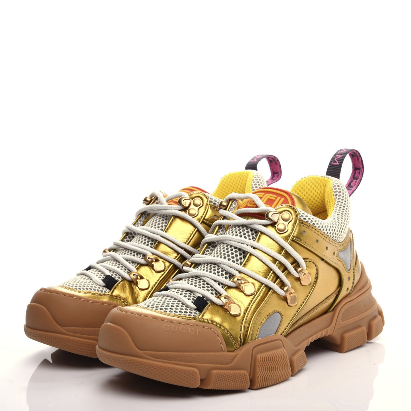 X SEGA Metallic Calfskin Mesh Womens Flashtrek Sneakers 36 Oro Vecchio Mystic White Silver