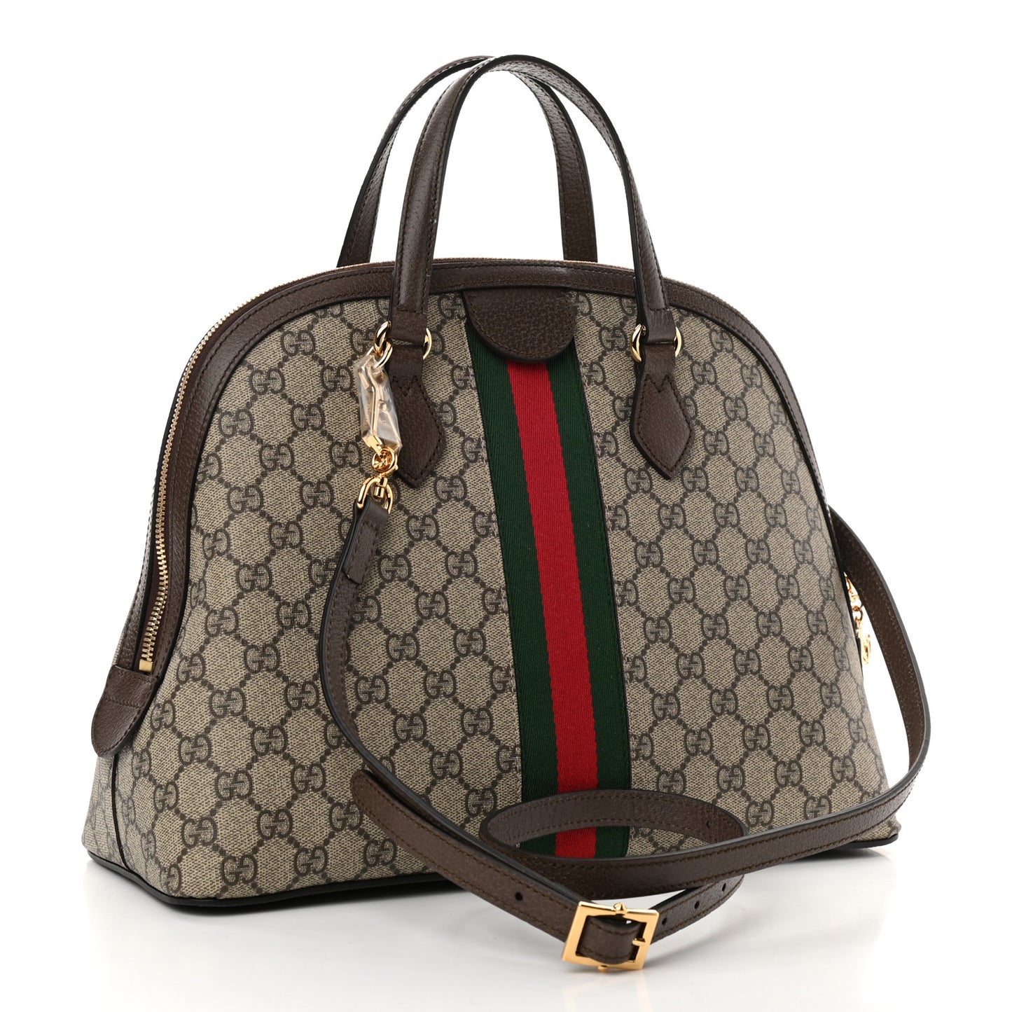 GG Supreme Monogram Web Medium Ophidia Top Handle Dome Bag Brown