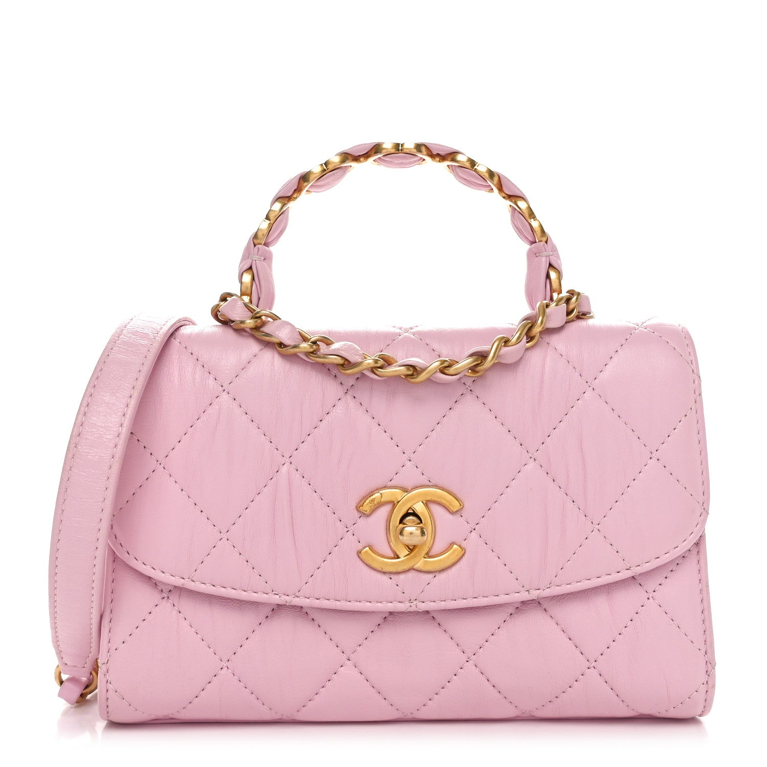 Chanel Crumpled Lambskin Quilted Mini CC Links Top Handle Flap Light Pink 1 of 9