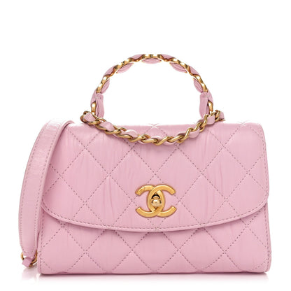 Chanel Crumpled Lambskin Quilted Mini CC Links Top Handle Flap Light Pink 1 of 9