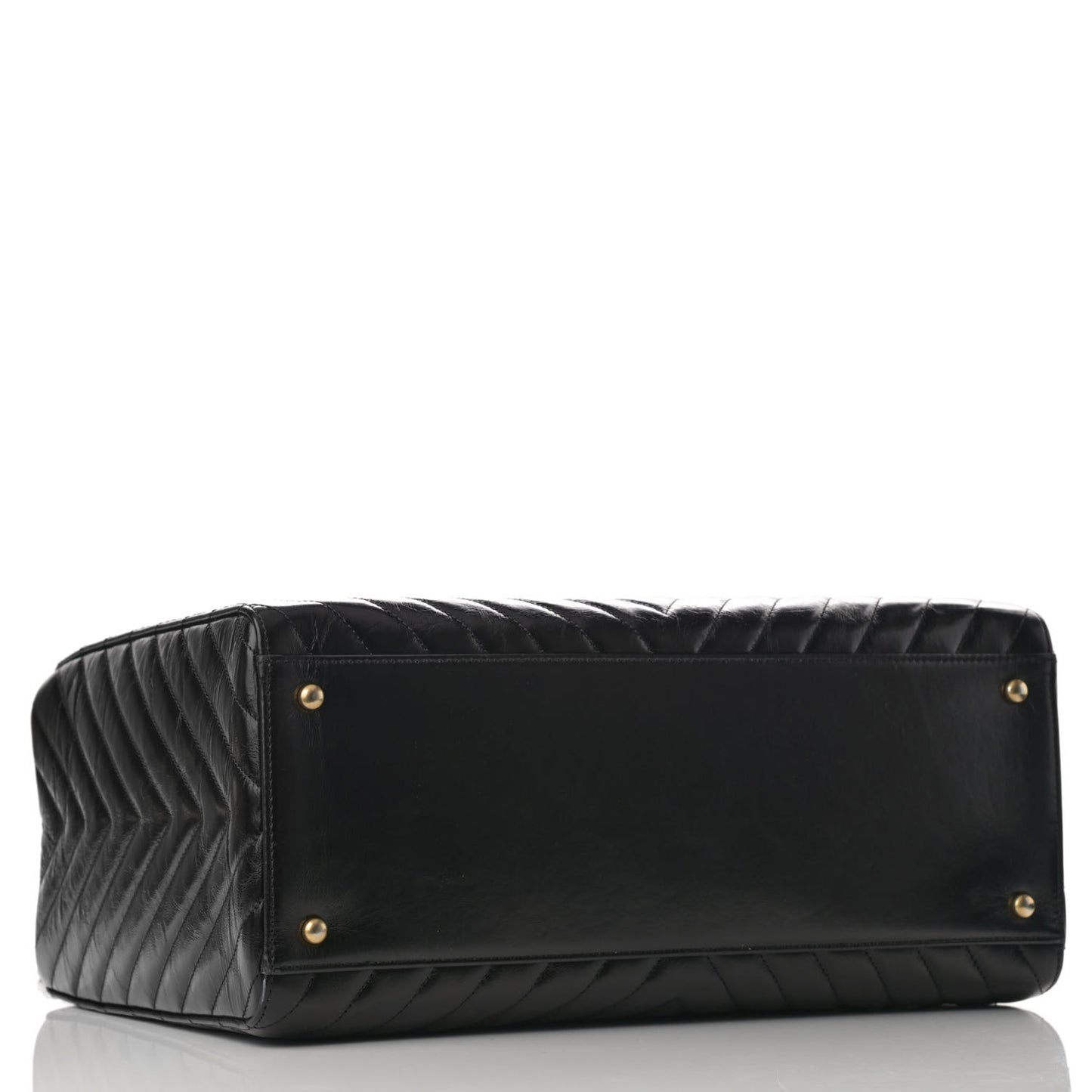 Aged Calfskin Chevron Large Coco Handle Shopping Tote Black