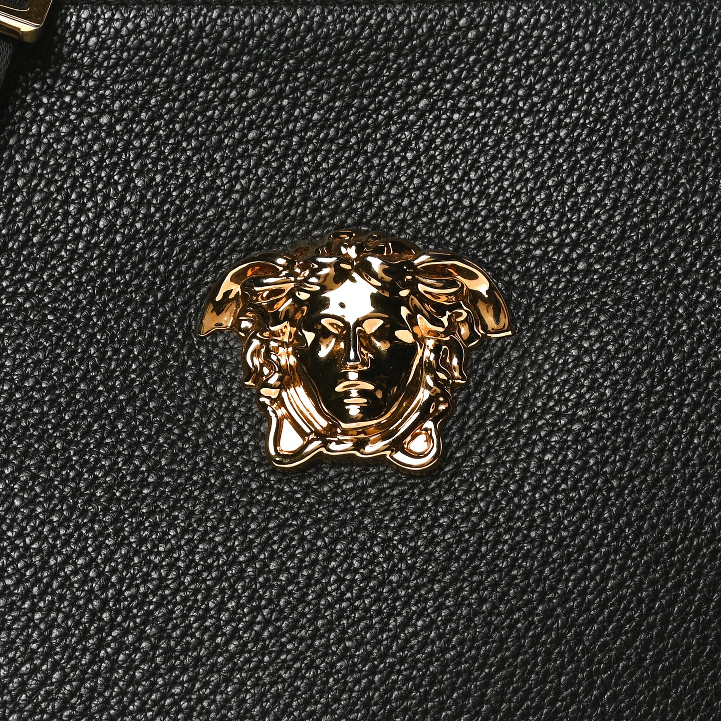 Grained Calfskin Medusa Messenger Bag Black