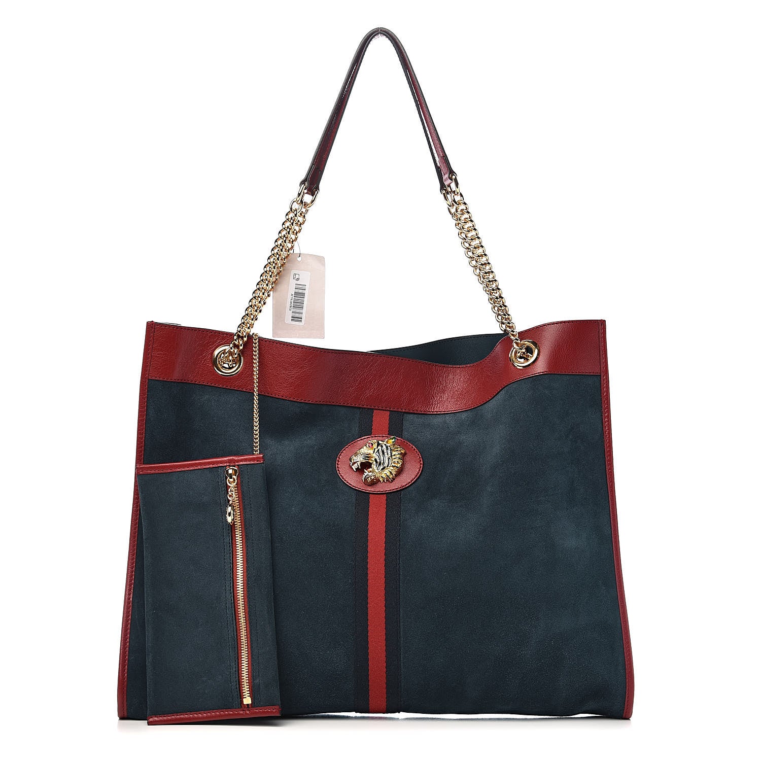 Gucci Suede Calfskin Large Rajah Chain Tote New Blue Romantic Cherry 1 of 11