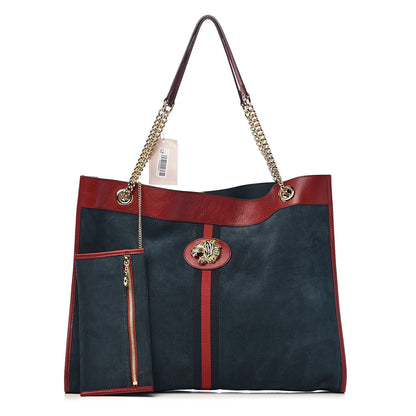 Gucci Suede Calfskin Large Rajah Chain Tote New Blue Romantic Cherry 1 of 11