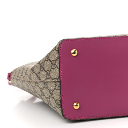 Gucci GG Supreme Monogram Linea A Foldover Tote Beige Hibiscus Red New Rosette 9 of 10