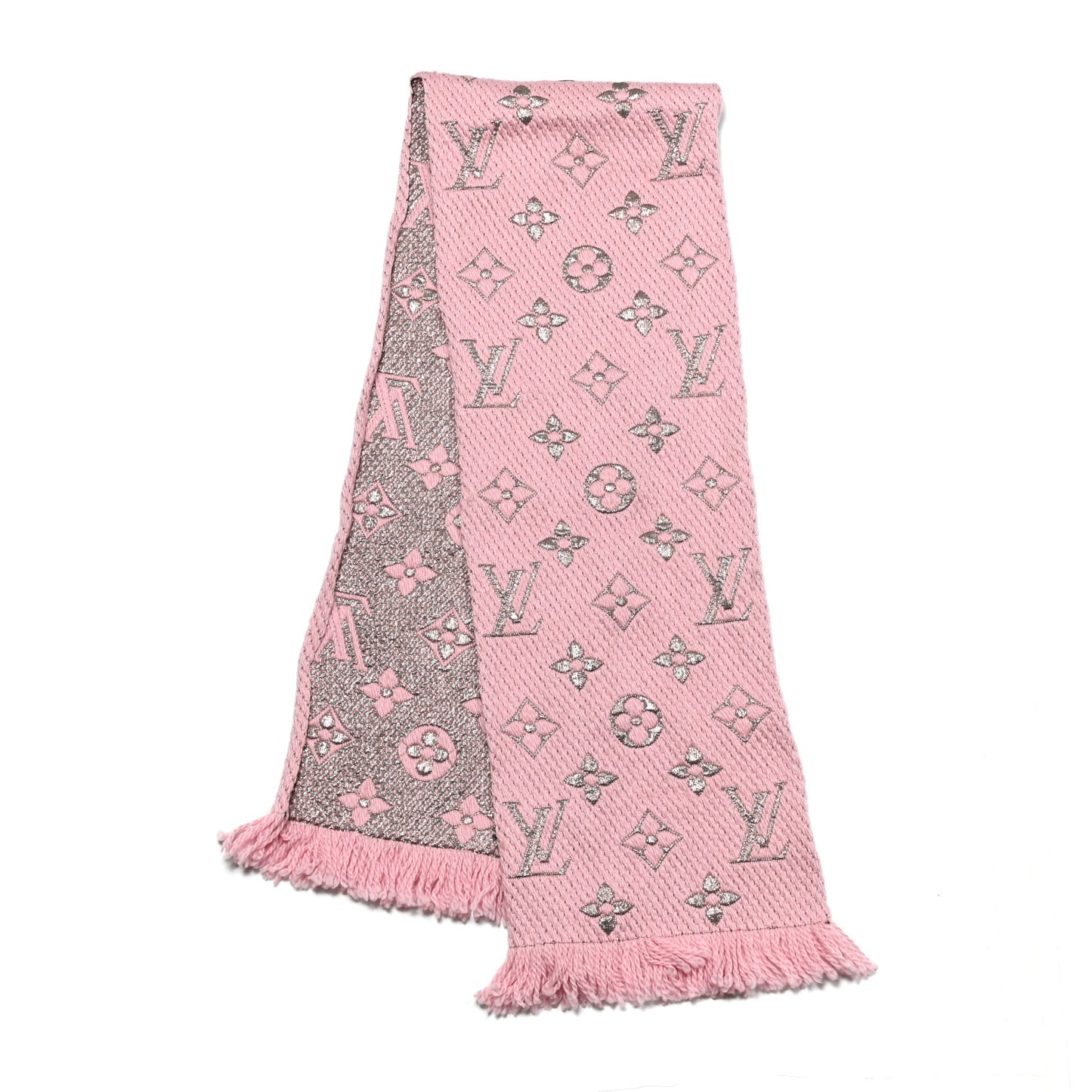 Wool Silk Logomania Shine Scarf Pink