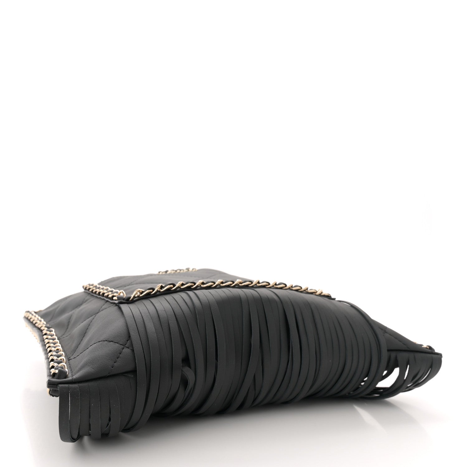 Chanel Calfskin Quilted Fringe Shopping Bag Black 4 of 11