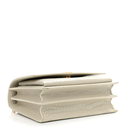 Saint Laurent Calfskin Crocodile Embossed Medium Monogram Sunset Blanc Vintage 4 of 11