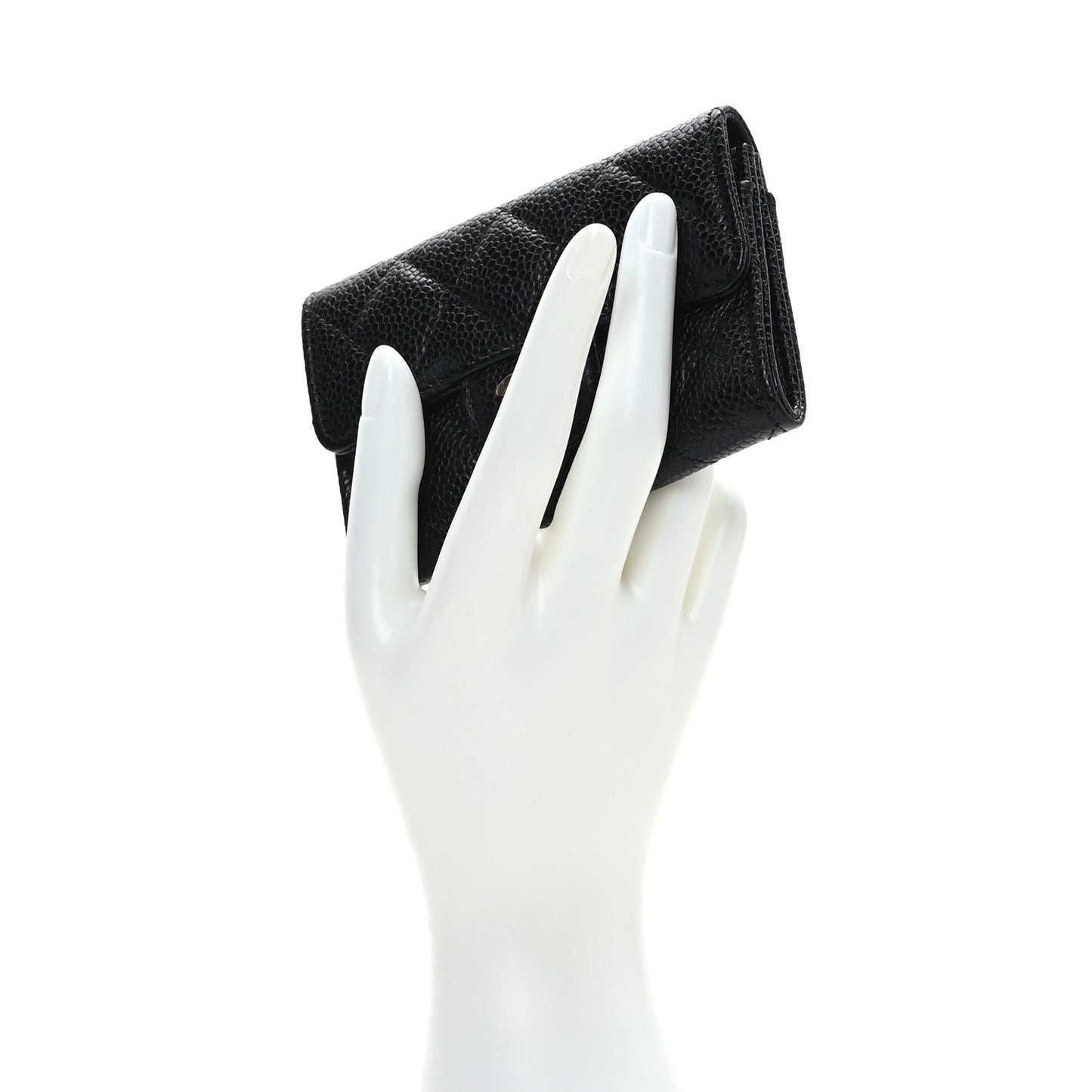 Caviar Quilted Flap Card Holder Wallet Black