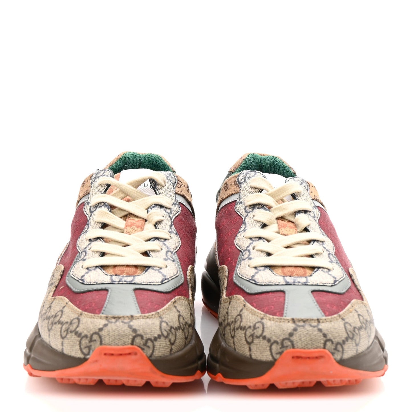 GG Supreme Monogram Mix Monogram Womens Rhyton Sneakers 39.5 Bordeaux Beige Ebony