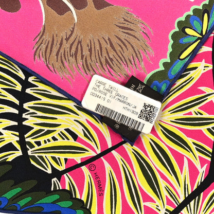 Hermes Silk The Three Graces Scarf 90 Rose Vif Marron Jaune 3 of 3