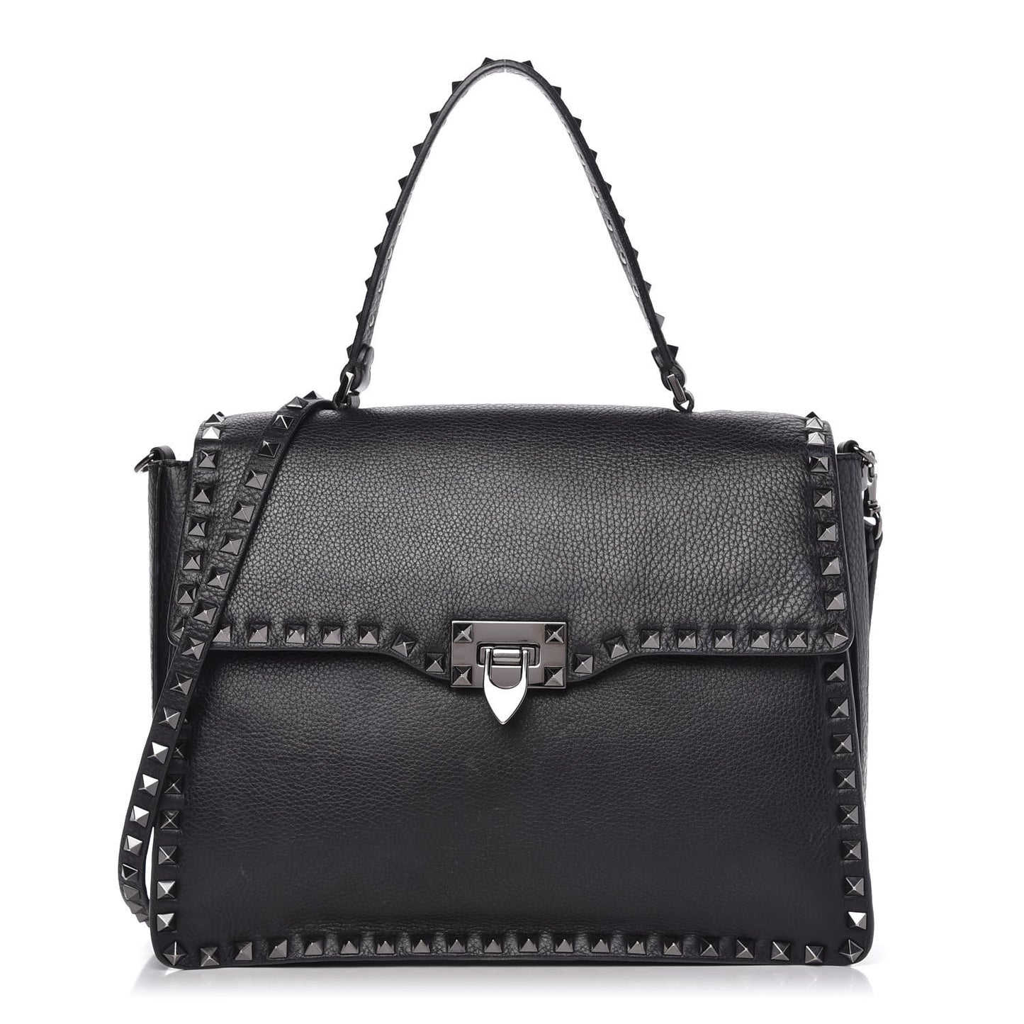Alce Printed Calfskin Rockstud Top Handle Flap Shoulder Bag Black