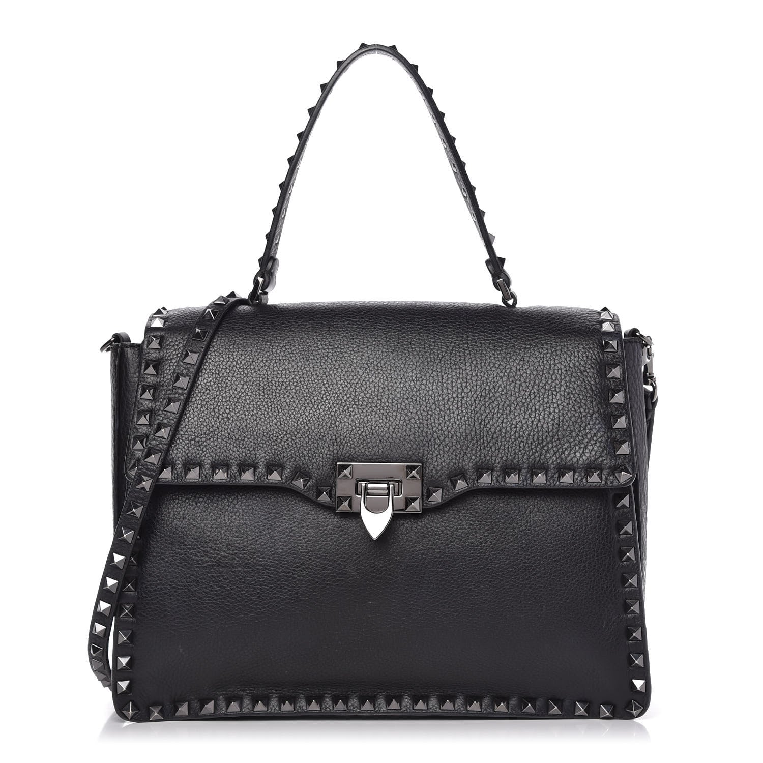 Valentino Garavani Alce Printed Calfskin Rockstud Top Handle Flap Shoulder Bag Black 1 of 9