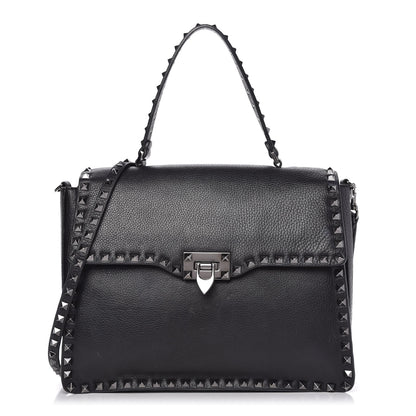 Valentino Garavani Alce Printed Calfskin Rockstud Top Handle Flap Shoulder Bag Black 1 of 9