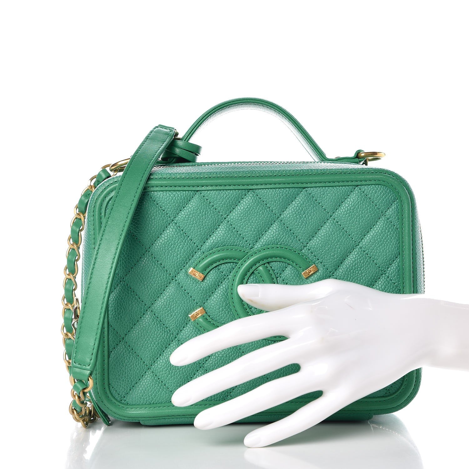Chanel Caviar Quilted Medium CC Filigree Vanity Case Green 3 of 13