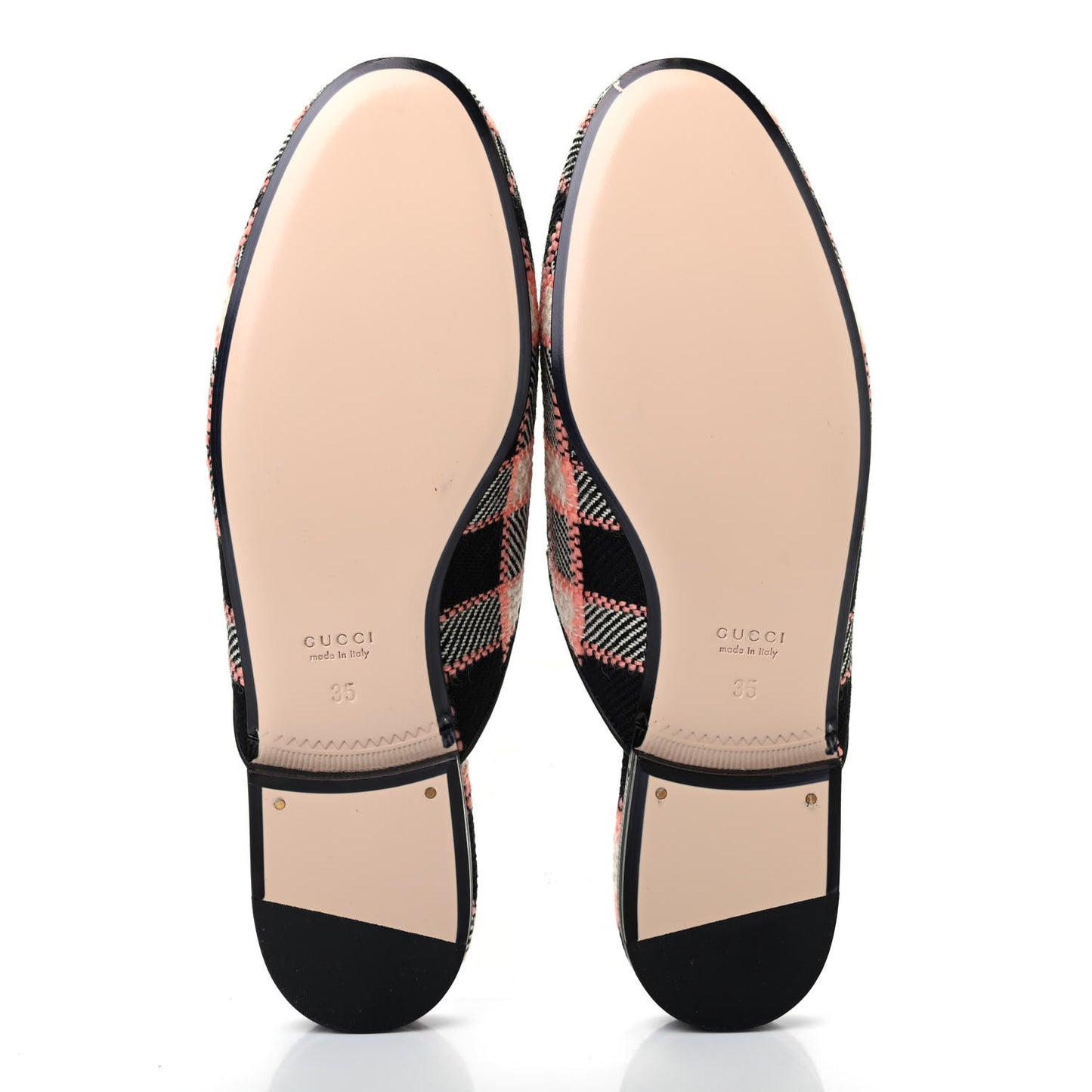 Tweed Calfskin Damier Womens Princetown Slippers 35 Black Pink Multicolor
