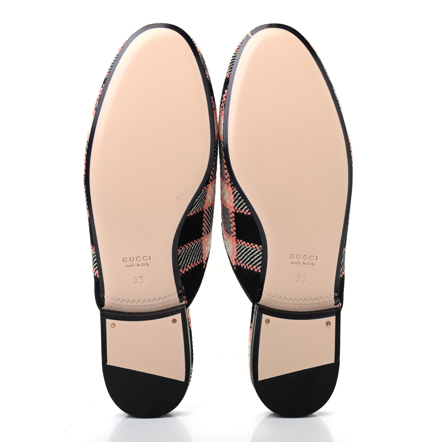 Gucci Tweed Calfskin Damier Womens Princetown Slippers 35 Black Pink Multicolor 5 of 8