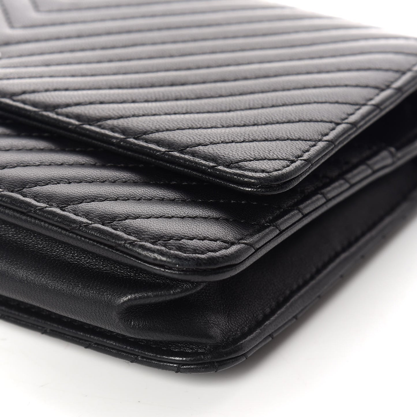 Lambskin Chevron Quilted Wallet On Chain WOC So Black