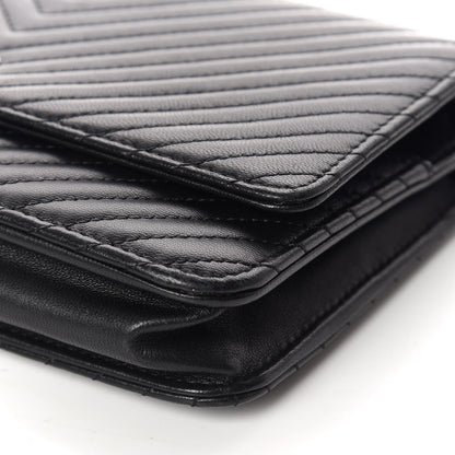 Chanel Lambskin Chevron Quilted Wallet On Chain WOC So Black 10 of 17