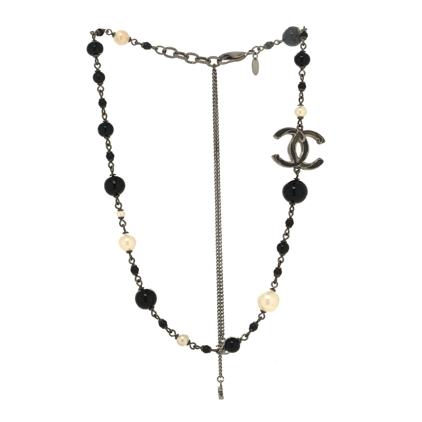 Beaded CC Short Necklace Ruthenium Black